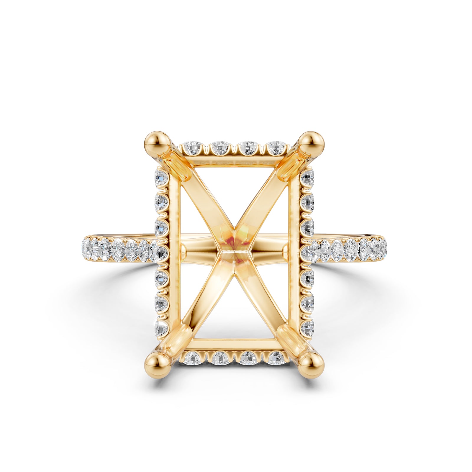 Cathedral Style Halo French U Pave Set Semi Mount Lab Grown Diamond Engagement Ring 0.55Ct.